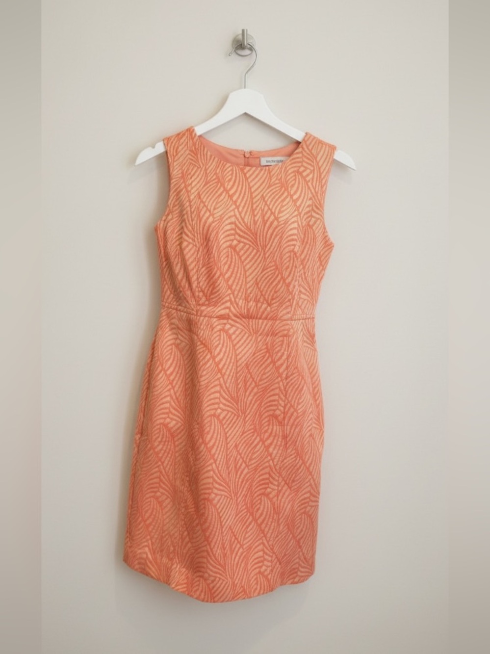 Calvin Klein Peach Palm Leaf Embossed Sheath Dress - Size 6